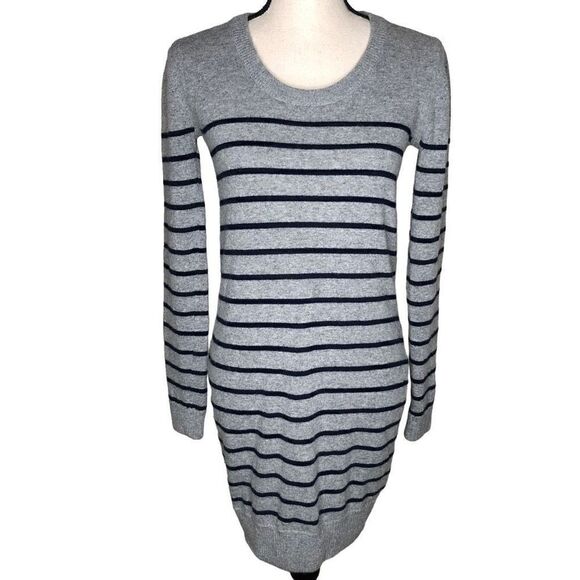 Rag & Bone Gray and Black Striped Wool/Cashmere Light Academia Sweater Dress - Picture 1 of 13